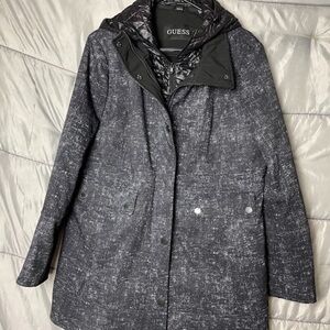 Guess Black Raincoat Mid-Length High Collar